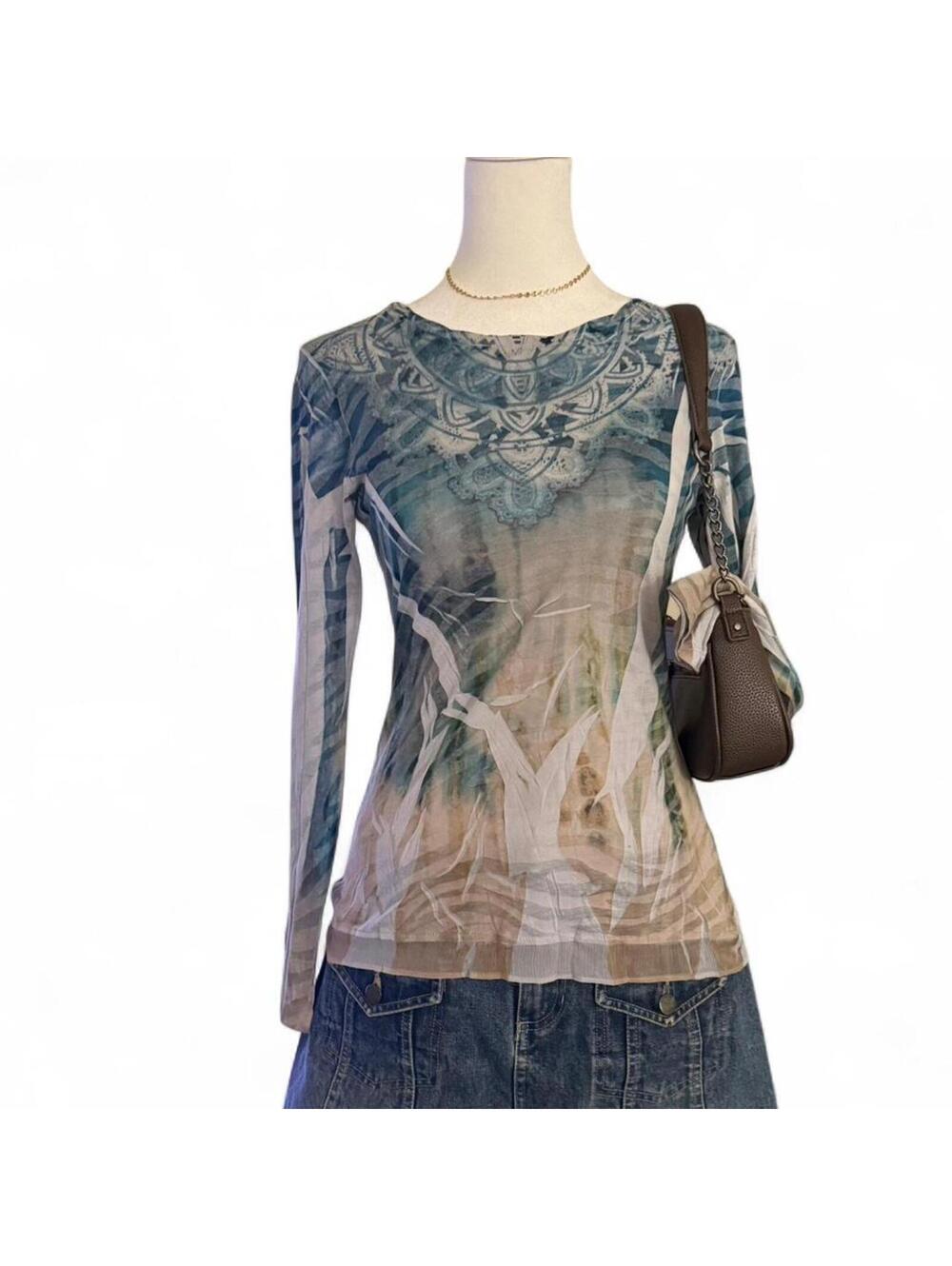Y2K Blue & Brown Xhilaration Long Sleeve Top